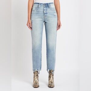 Frame Le Original Clash Button Fly Straight Distressed Chewed Hem Denim Jeans